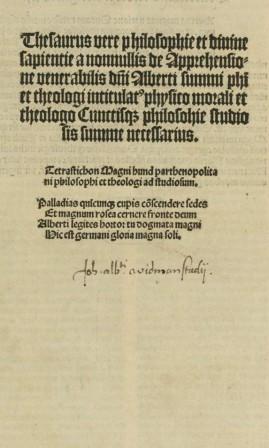 Magnus, Albertus; , : Thesaurus vere philosophie.   