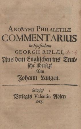 Philalethes, Eirenaeus; , : Commentarius in Epistolam Georgii Riplaei.     