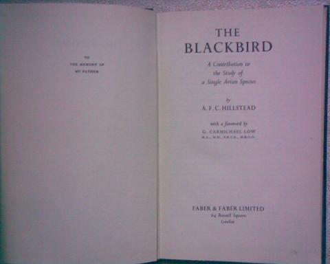 [ ]: The Blackbird. A Contribution to the Study of a Single Avian Species