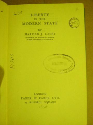 Laski, Harold J.: Liberty in the modern state