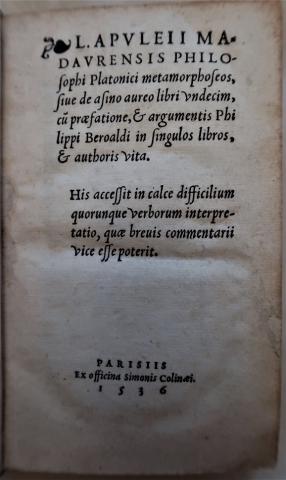 Apuleius, Lucius: L. Apuleii Madaurensis Philosophi Platonici metamorphoseos, siue de asino aureo libri undecim