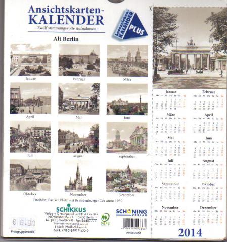 [ ]: Ansichtskarten-kalender- 12 stimmungsvolle Aufnahmen Alt Berlin